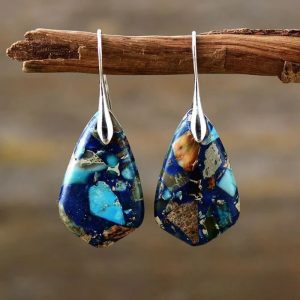 Kék mozaik jáspis fülbevaló