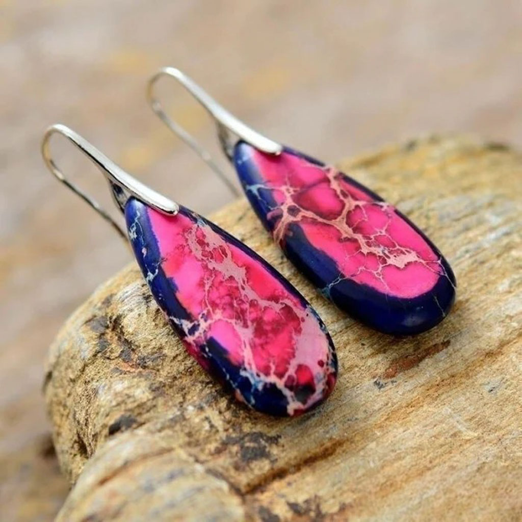 Kék/piros imperial jáspis fülbevaló - Image 2