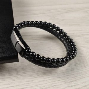 Leather onyx bőr/ásvány karkötő