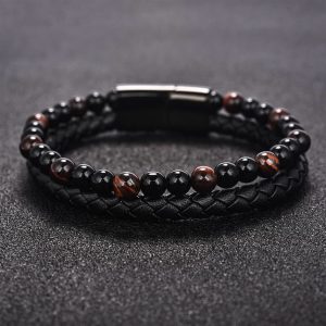 Leather red tiger bőr/ásvány karkötő