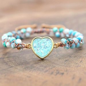 Sky opal heart - állítható ásványkarkötő