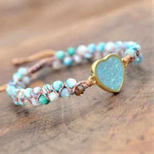 Alternative view of Sky opal heart - állítható ásványkarkötő