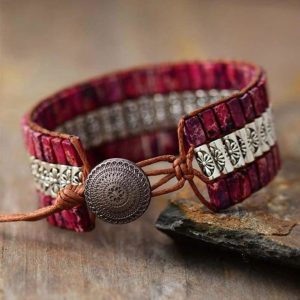 Alternative view of Fushia jasper classic - állítható ásványkarkötő